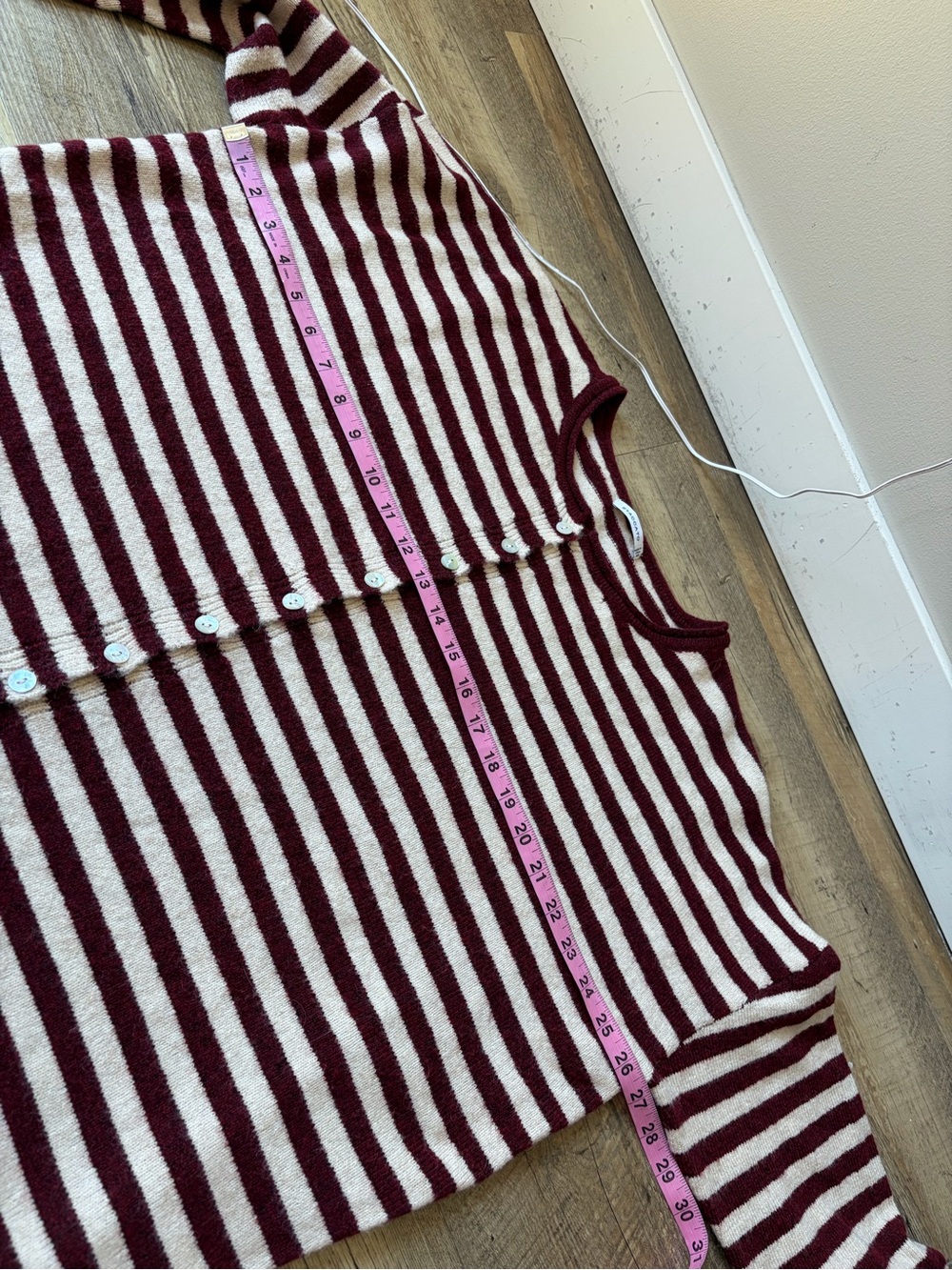 Staccato Burgundy and Oat Striped Knit Relaxed Fit Cardigan Sweater Tomato Girl - Picture 8 of 12